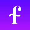 Purple gradient graphic with white letter 'f' centralised